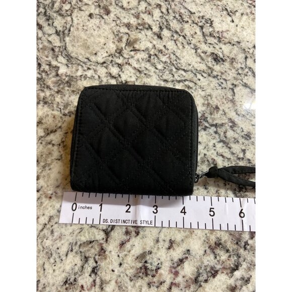Vera Bradley Black Quilted Snap Wallet ID Case Compact Zip Coin Purse Minimalist - Picture 3 of 6